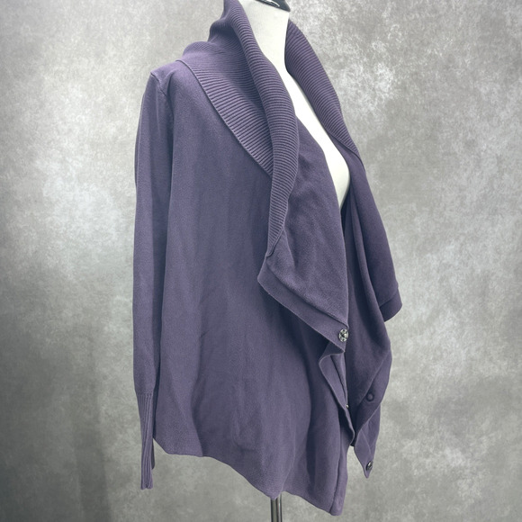 Juicy Couture Womens L Convertible Cowl Neck Button Up Cardigan Purple Lagenlook - Picture 3 of 12
